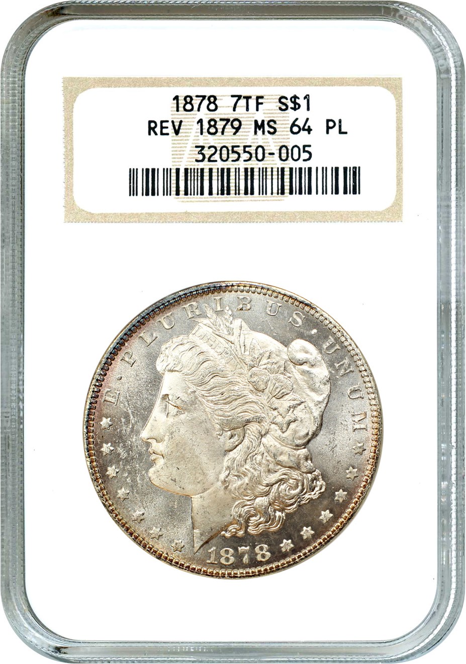 image for: 1878 7TF $1 NGC MS64 PL (Reverse of 1879, OH)