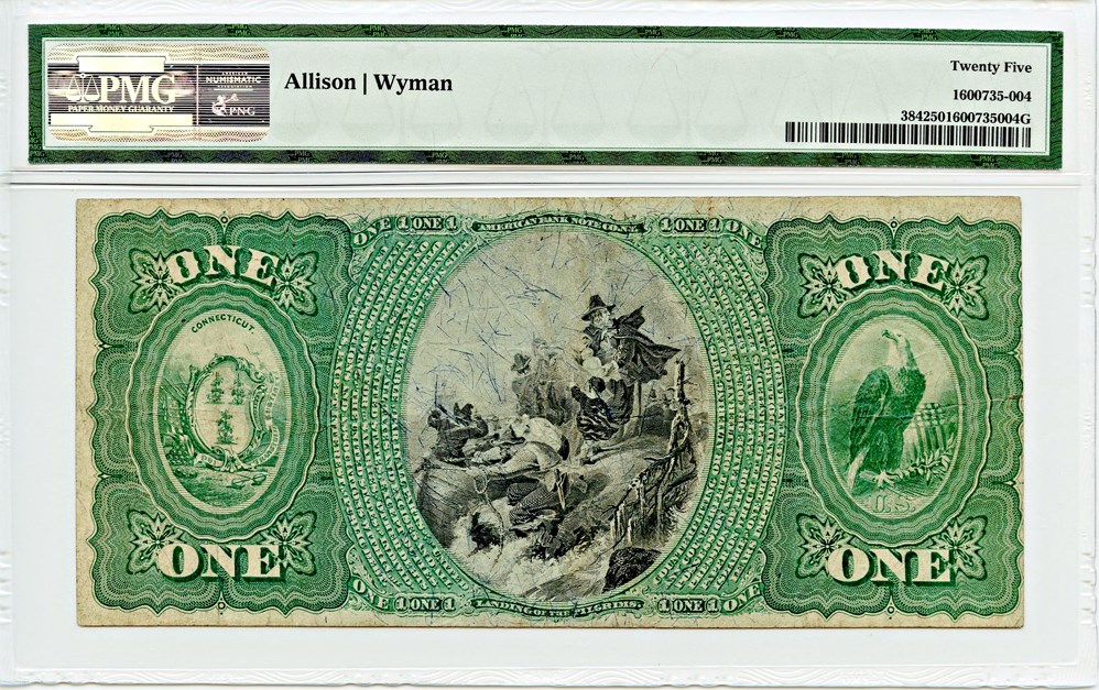 image for: FR. 384 1875 1st Charter Period $1 National Exchange Bank Note Hartford, CT PMG Very Fine 25