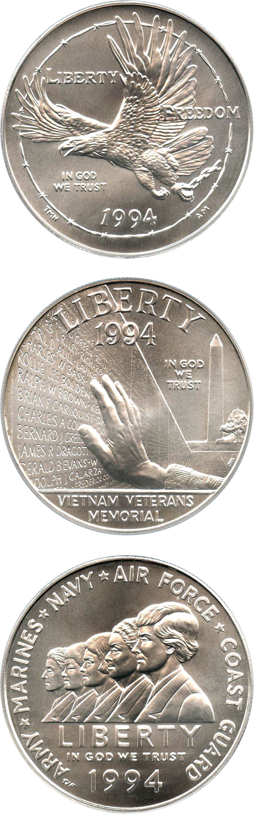 image for: 1994-W U.S. Veterans Set $1 PCGS MS70 (3 Coins)