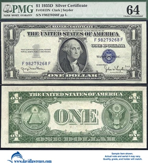 image for: Fr.1613N 1935D $1 PMG Choice CU 64 Narrow