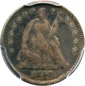 image for: 1858 H10c PCGS/CAC VF20 (Inverted Date)