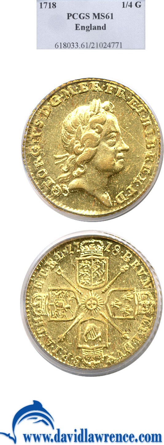 image for: Great Britain: 1718  1/4 Guinea PCGS MS61 (KM 555)