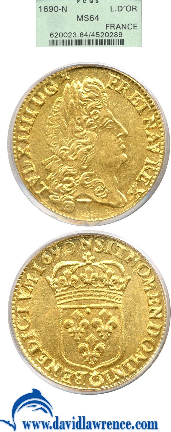 image for: France: 1690-N Louis D'or PCGS MS64 (KM 278.11)