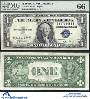 image for: Fr.1612 1935-C $ 1 PMG Gem CU 66