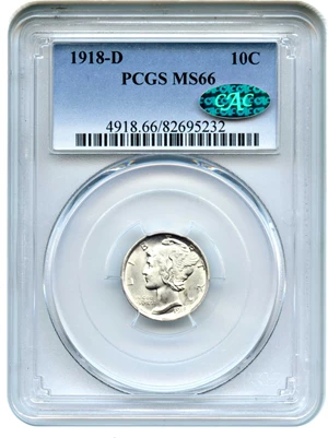 image for: 1918-D 10c PCGS/CAC MS66