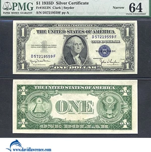 image for: Fr.1613N 1935D $1 PMG Choice CU 64 Narrow