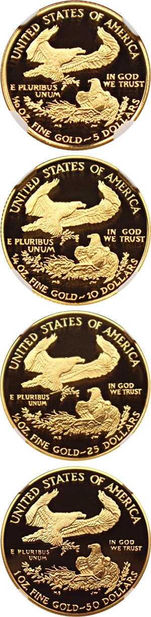 image for: 1995-W American Gold Eagle Set NGC Proof 70 UCAM (4 Coins $5, $10, $25, $50)