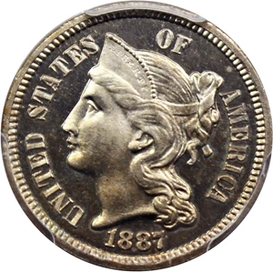image for: 1887/6 3cN PCGS Proof 65 CAM (Strong Overdate)