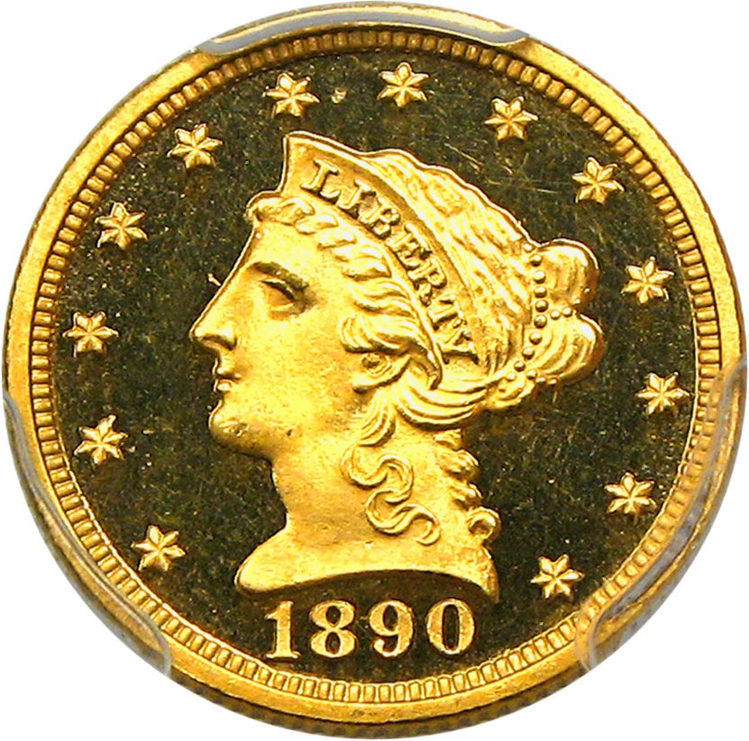 image for: 1890 $2 1/2 PCGS/CAC Proof 64 DCAM
