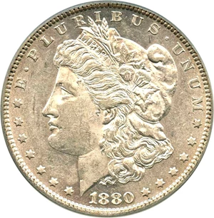 image for: Top 100 VAM: 1880-O $1 PCGS AU55 (VAM-5, 8/7, Crossbar)