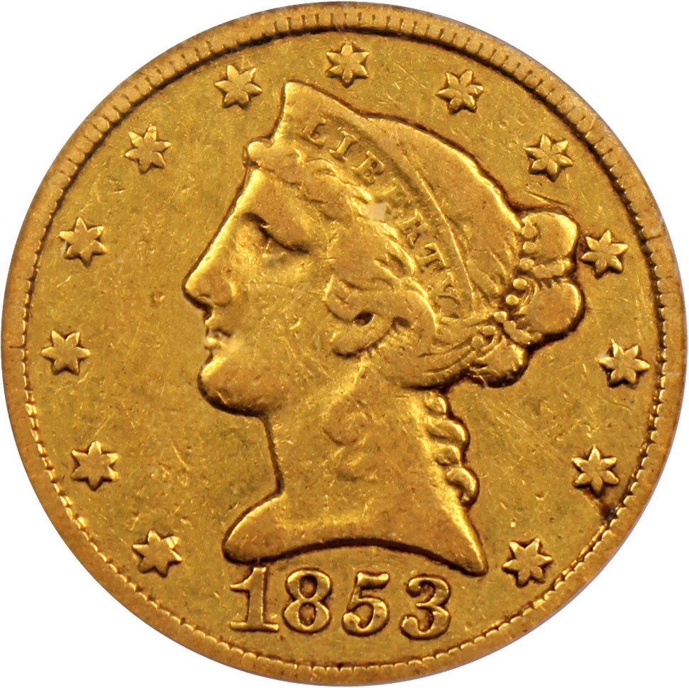 image for: 1853-C $5 PCGS VF20
