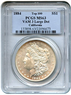 image for: Top 100 VAM: 1884 $1 PCGS MS63 (VAM-3, Large Dot)