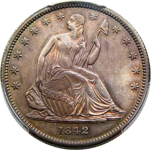 image for: 1842 50c PCGS MS62 (Small Date, Reverse of 1842)