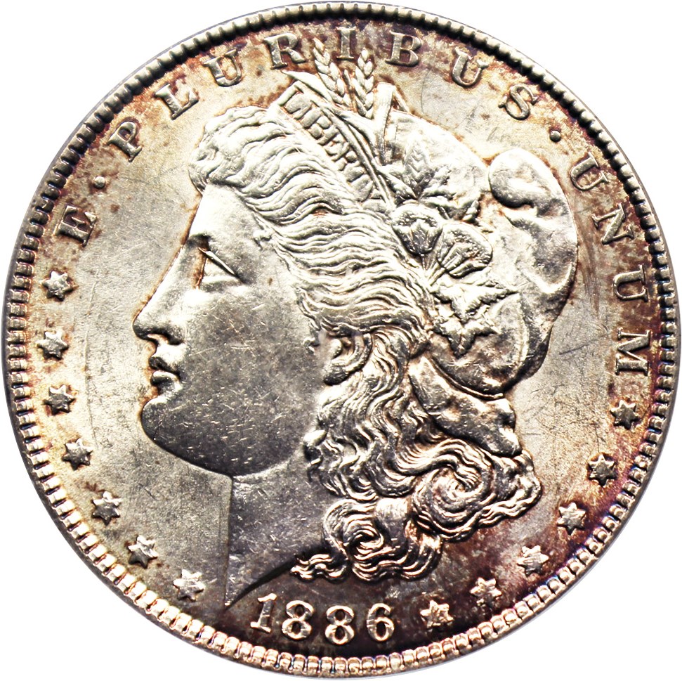 image for: Top 100 VAM: 1886 $1 PCGS AU58 (VAM-21, Line in M, MPD)