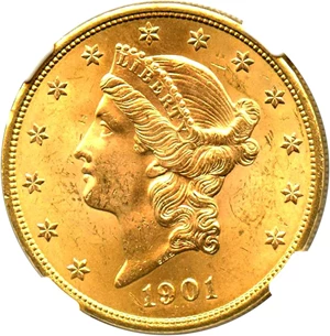 image for: 1901 $20 NGC/CAC MS64+