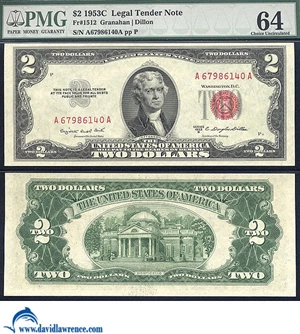 image for: Fr.1512 1953-C $ 2 PMG Choice CU 64