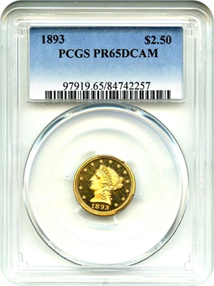 image for: 1893 $2 1/2 PCGS Proof 65 DCAM