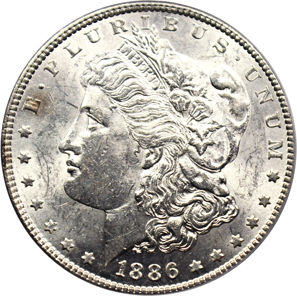 image for: Top 100 VAM: 1886 $1 PCGS AU58 (VAM-21, Line in M, MPD)