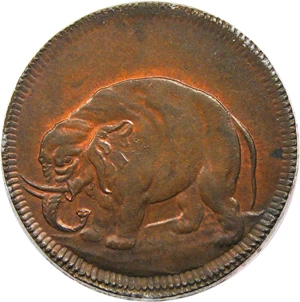 image for: (1694) Elephant LONDON 1/2 P PCGS/CAC MS64 BN (Thick Planchet)