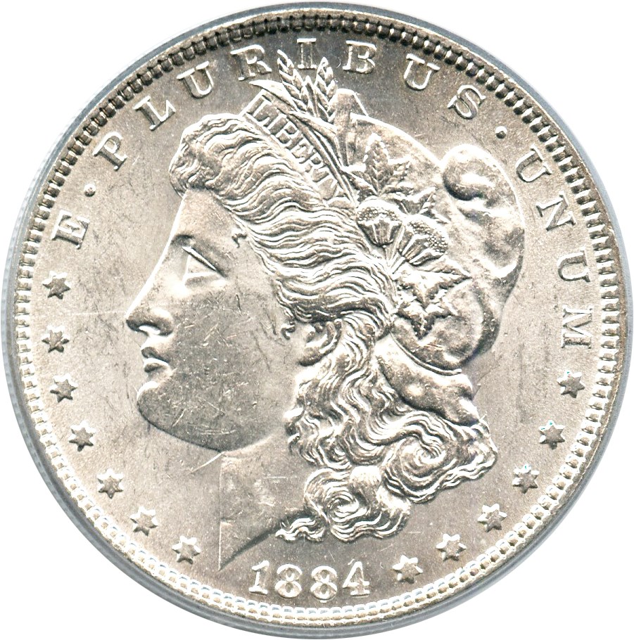 image for: Hot 50 VAM: 1884 $1 PCGS MS62 (VAM-2A, Partial E Rev)