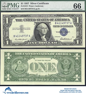 image for: Fr.1619 1957 $ 1 PMG Gem CU 66