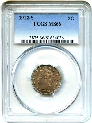 image for: 1912-S 5c PCGS MS66