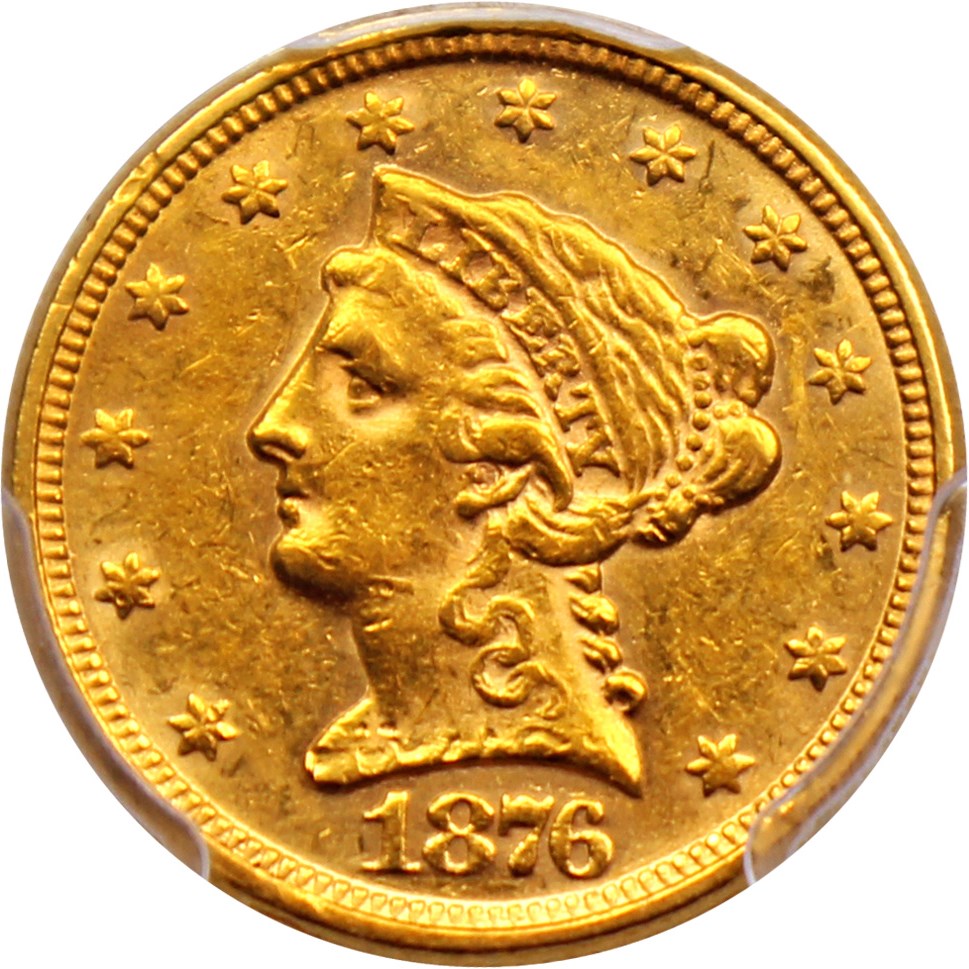 image for: 1876 $2 1/2 PCGS AU55