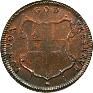 image for: (1694) Elephant LONDON 1/2 P PCGS/CAC MS64 BN (Thick Planchet)
