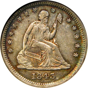 image for: 1843 25c ANACS AU50