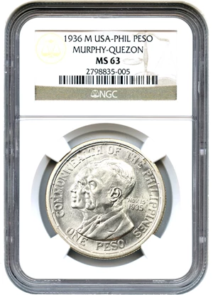 image for: 1936-M Murphy & Queson USA-Philippines Peso NGC MS63