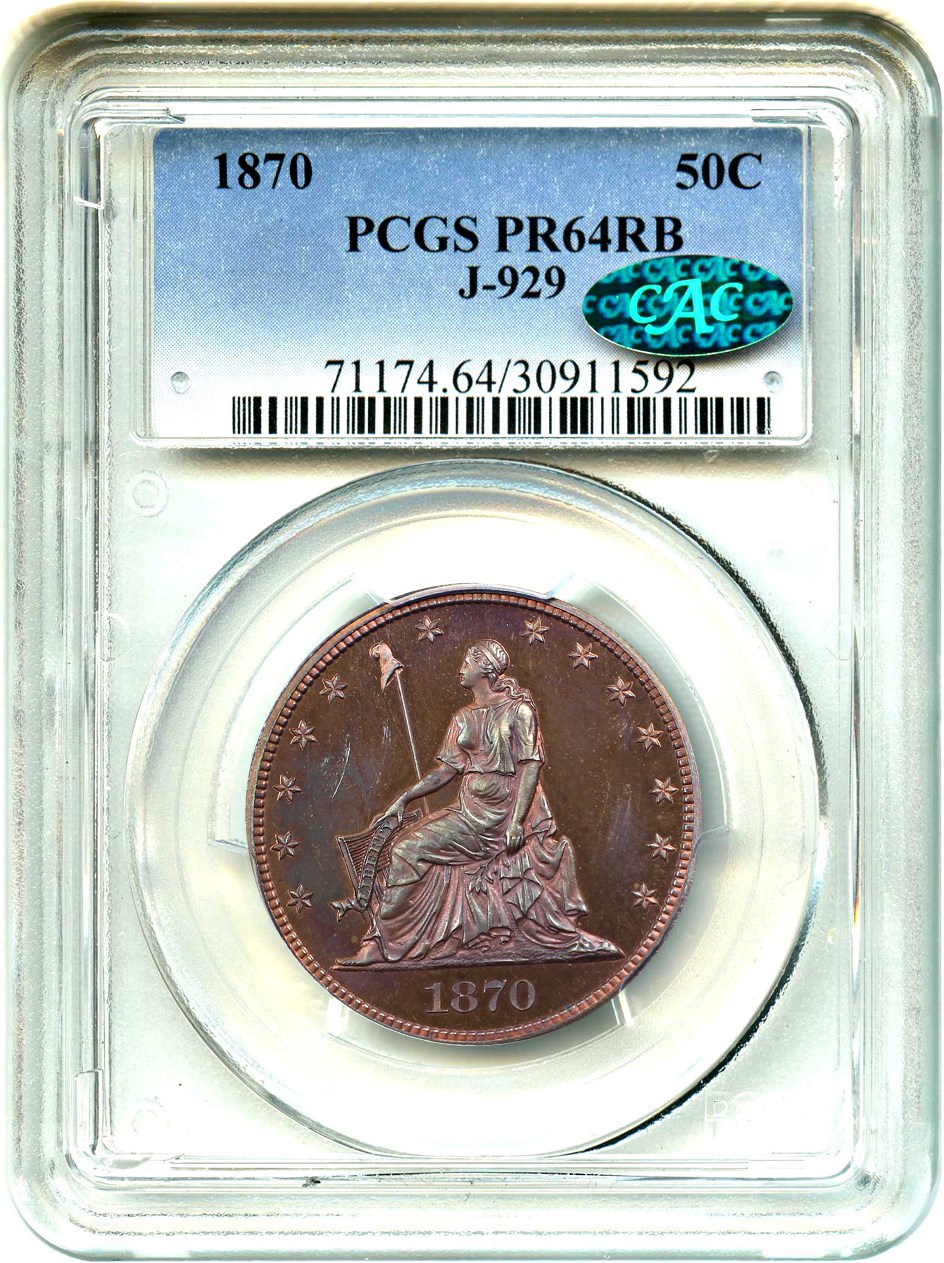 image for: 1870 Pattern 50c PCGS/CAC Proof 64 RB (J-929)