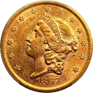 image for: 1867-S $20 PCGS MS60