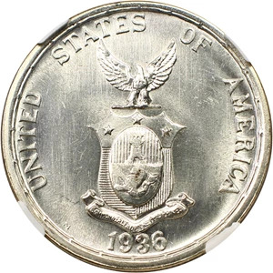 image for: 1936-M Murphy & Queson USA-Philippines Peso NGC MS63