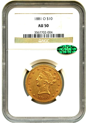 image for: 1881-O $10 NGC/CAC AU50
