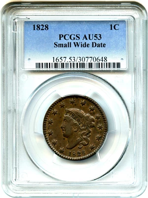 image for: 1828 1c PCGS AU53 (Small Wide Date)
