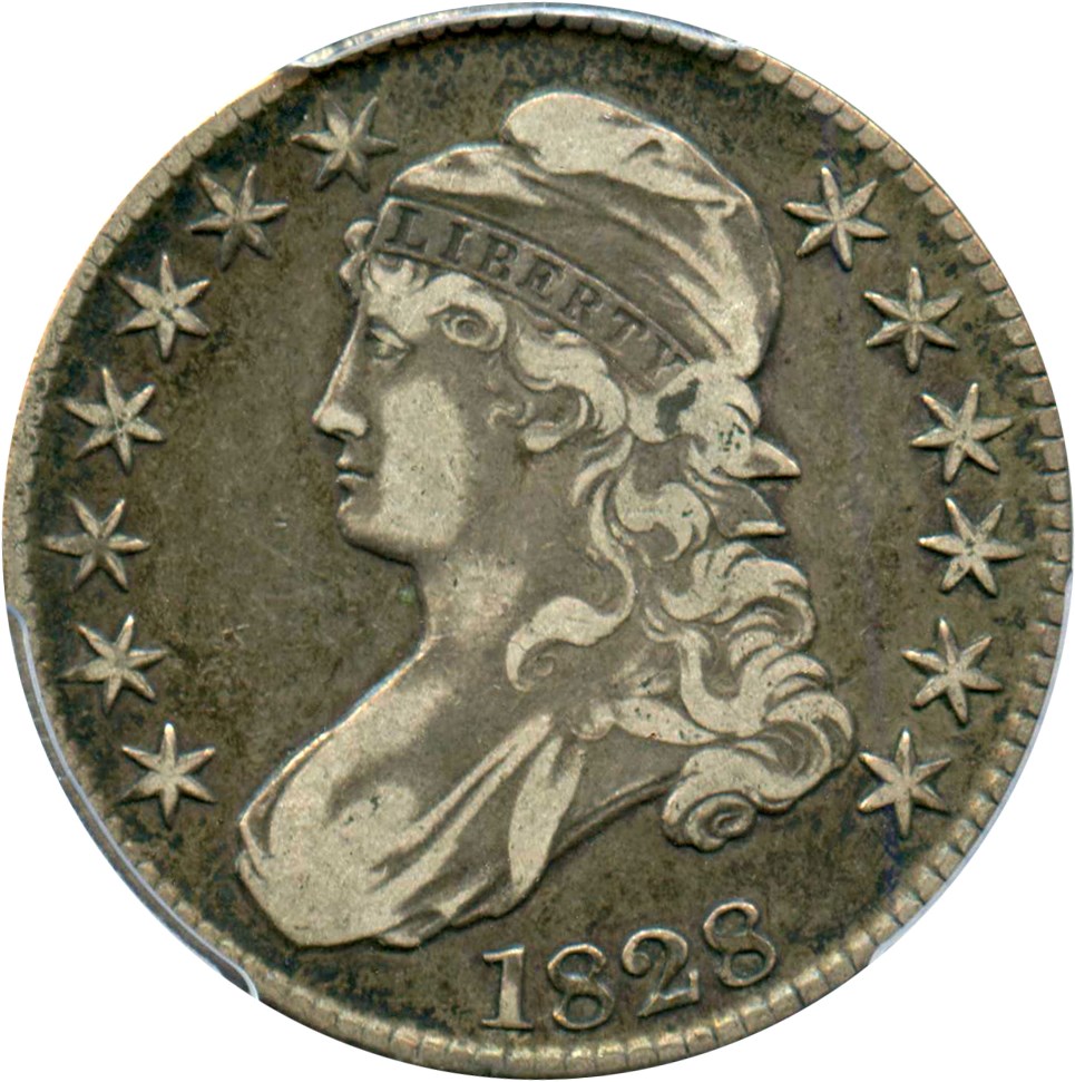 image for: 1828 50c PCGS VF25 (Overton 119, Sq 2, Sm 8, Sm Let.)