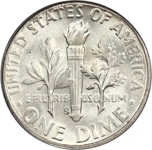 image for: 1950-S 10c PCGS MS65 FB ex: Omaha Bank Hoard