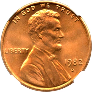 image for: 1982-D 1c NGC MS68 RD (Zinc, Large Date)