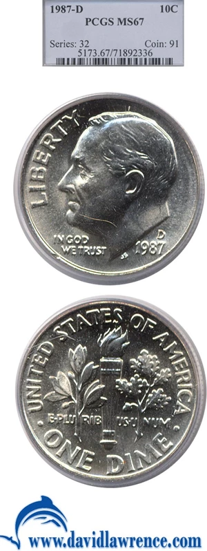 image for: 1987-D 10c PCGS MS67