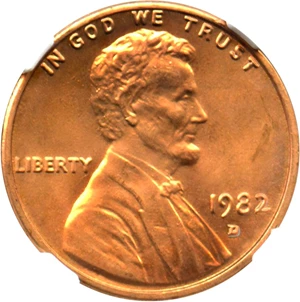 image for: 1982-D 1c NGC MS68 RD (Zinc, Large Date)