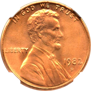 image for: 1982-D 1c NGC MS67 RD (Zinc, Large Date)
