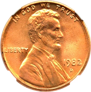 image for: 1982-D 1c NGC MS68 RD (Zinc, Large Date)
