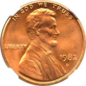 image for: 1982-D 1c NGC MS67 RD (Zinc, Large Date)