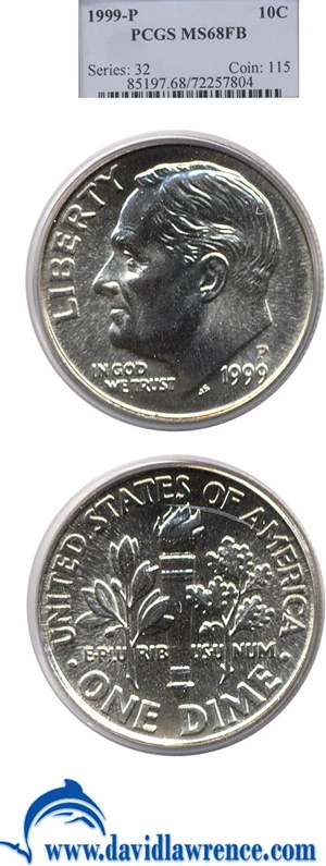 image for: 1999-P 10c PCGS MS68 FB