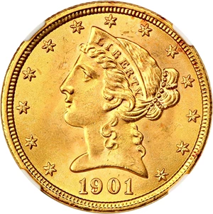 image for: 1901 $5 NGC MS66+