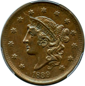 image for: 1839 1c PCGS MS62 BN (Silly Head)
