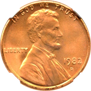 image for: 1982-D 1c NGC MS68 RD (Zinc, Large Date)