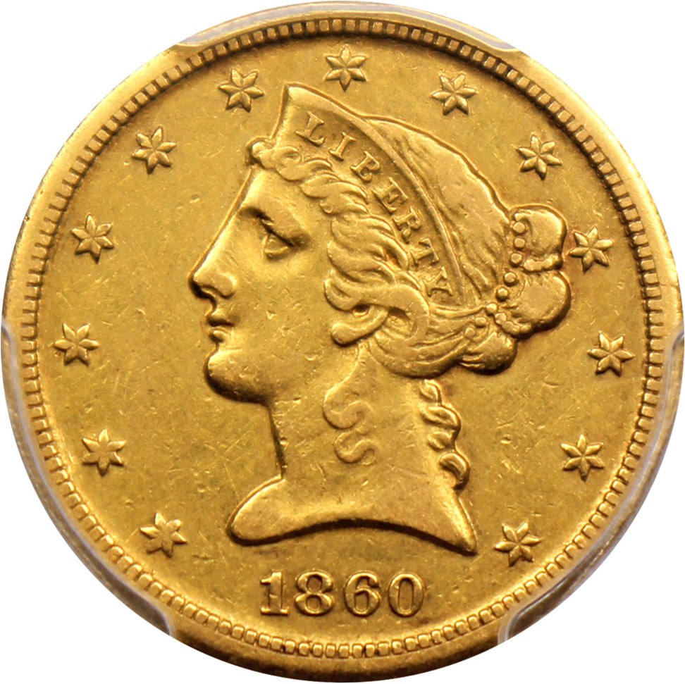 image for: 1860-D $5 PCGS XF40 (Medium D)