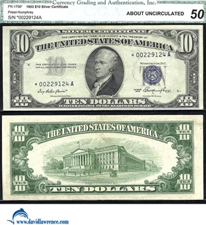 image for: Fr.1706* 1953 $10 CGA AU 50 *Star*