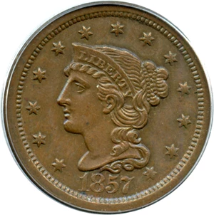 image for: 1857 1c PCGS AU58 (Large Date)